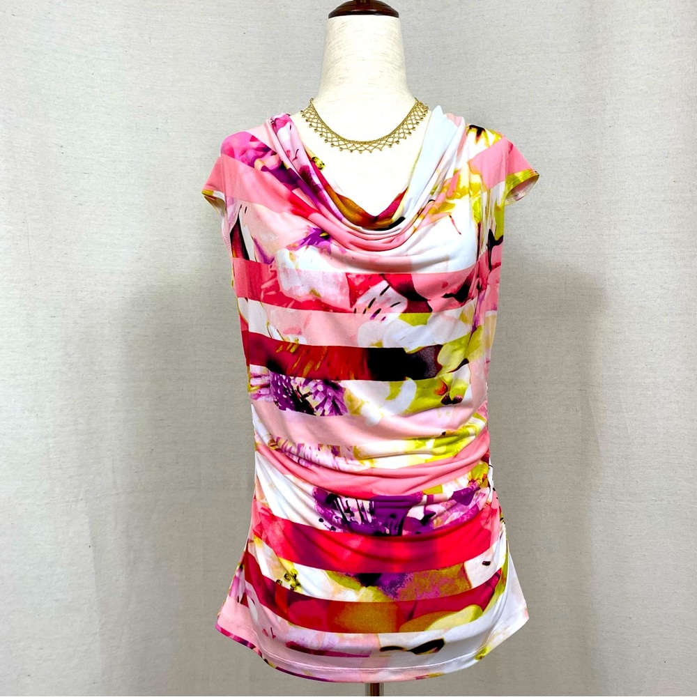 Worthington Cowl Neck Colorful Sleeveless Top Blouse